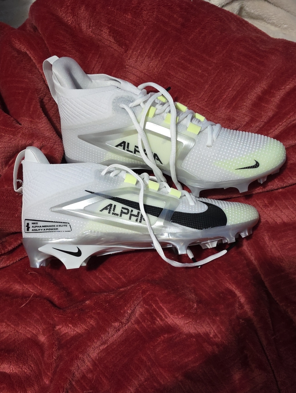 Nike MEN'S ALPHA White and Neon Yellow/Green Football Cleats